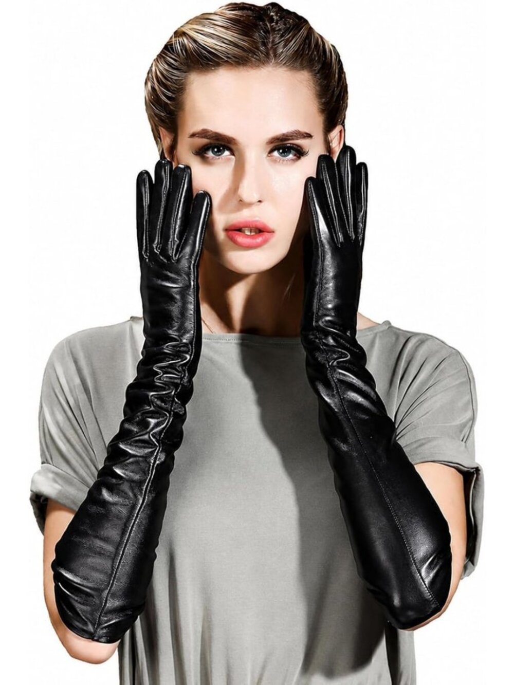 Elegant Long Leather Touchscreen Gloves for Women - Opera Evening Dress